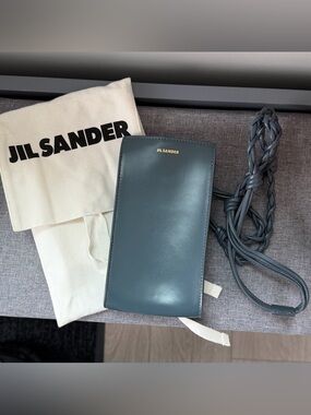 Jil Sander Slate Blue Smooth Leather Tangle phone holder bag